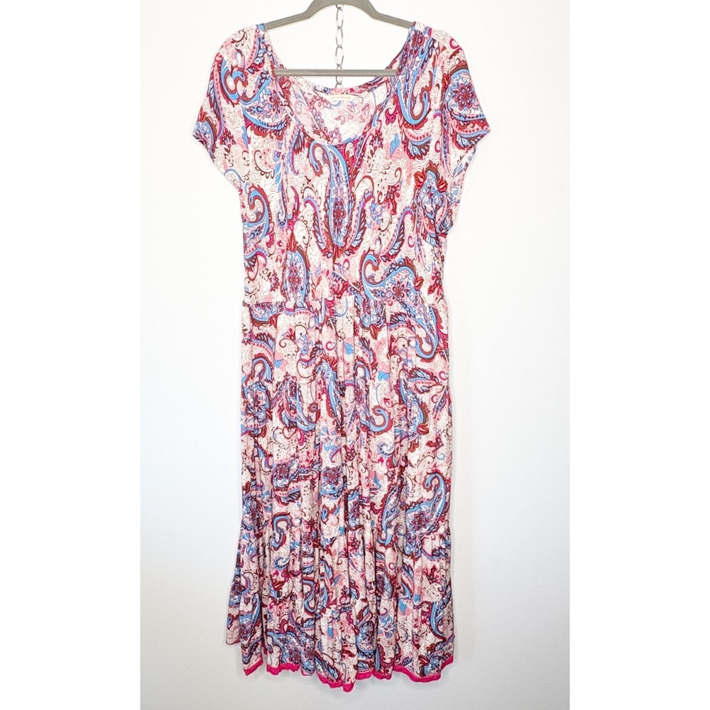 Soft Surroundings 2X Pink Blue Paisley Tiered Maxi Dress Boho Modest Peasant
